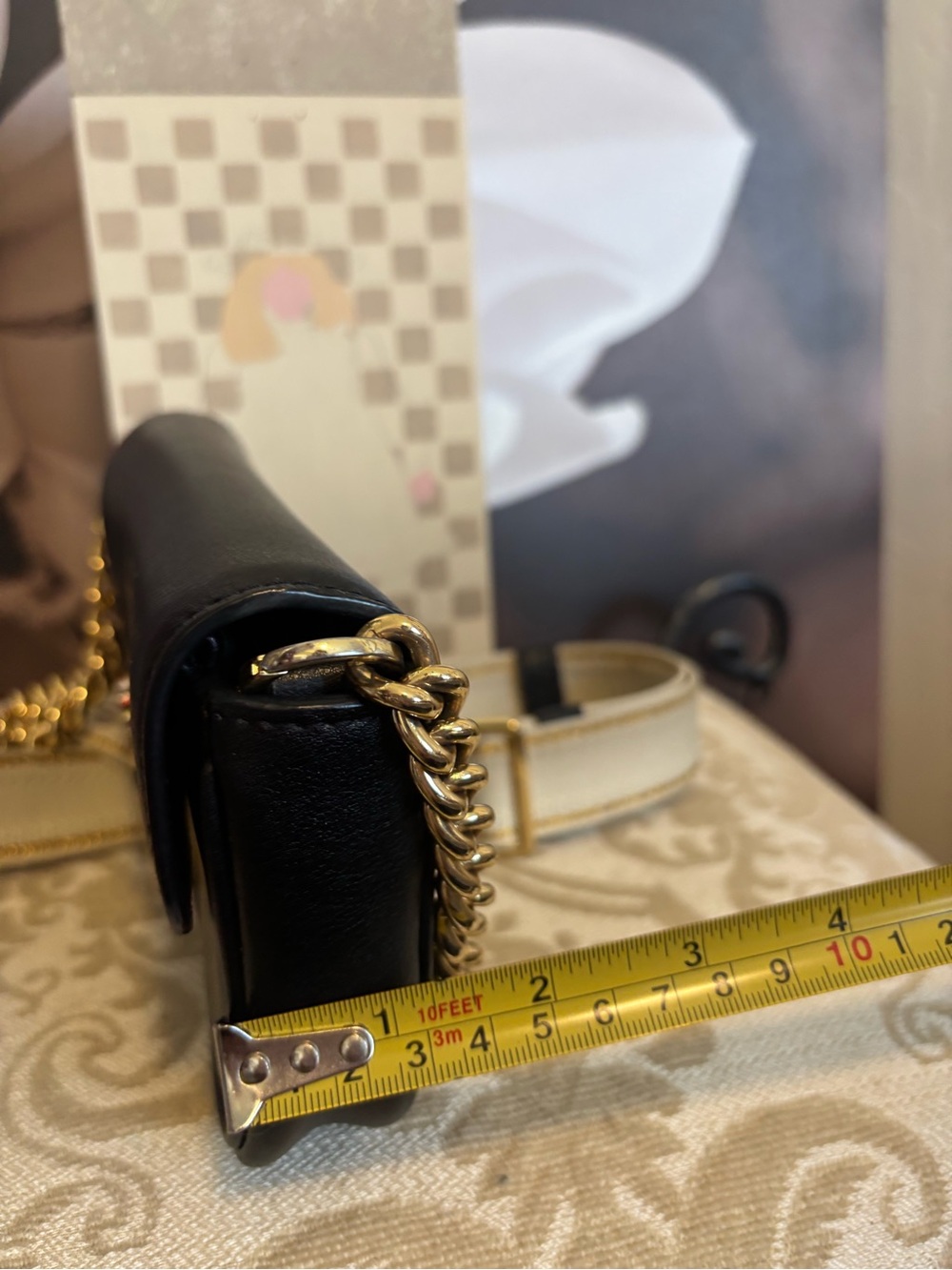 Marc Jacobs Black Leather Crossbody with Gold Chain and Branded Cream Strap - Picture 13 of 13